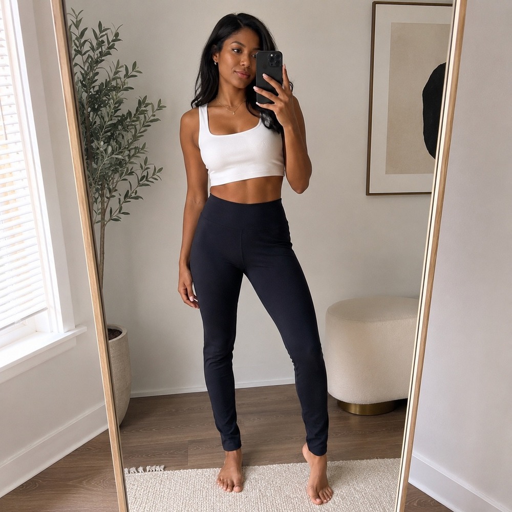 Womens High Waisted Black Athletic Leggings Solid Stretch Yoga Pants Full Length